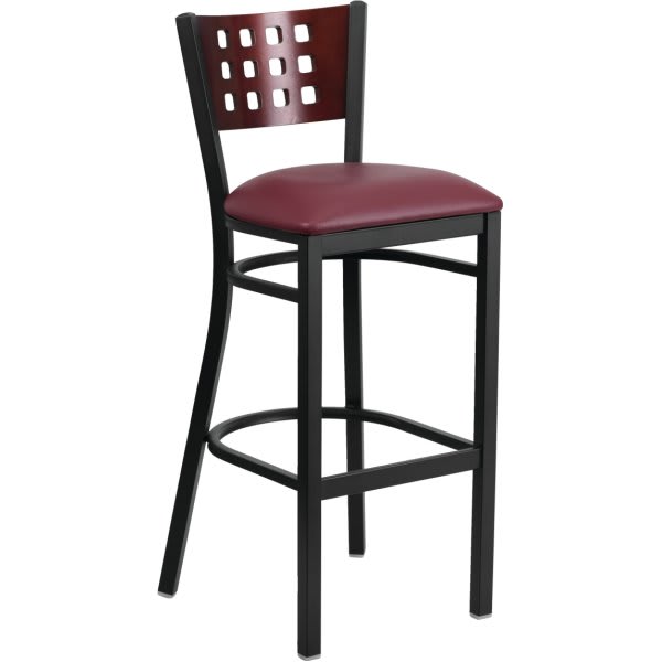 Flash Furniture Hercules Series Black Cutout Mahogany Back Metal Barstool Burgundy Vinyl Seat