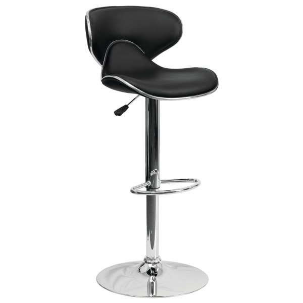Flash Furniture Contemporary Cozy Mid-Back Black Vinyl Adjustable Barstool With Chrome Base