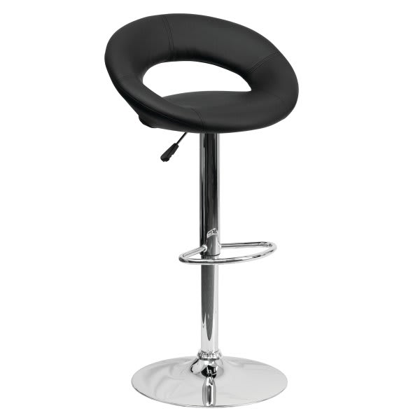 Flash Furniture Contemporary Black Vinyl Rounded Back Adjustable Barstool With Chrome Base
