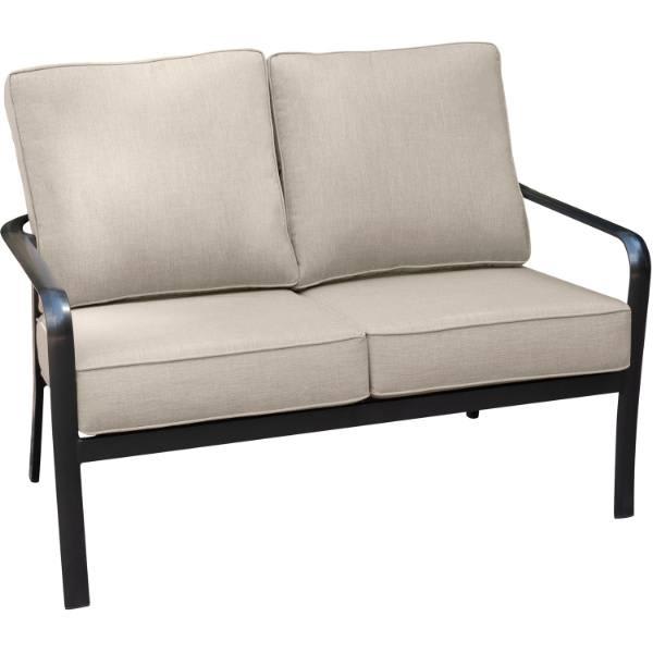 Cape Soleil Commercial Aluminum Slat Back Loveseat With Sun Umbrella Cushion