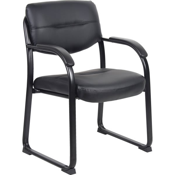 Boss High Back Leatherplus Side Chair With Arms, Sled Base, Black