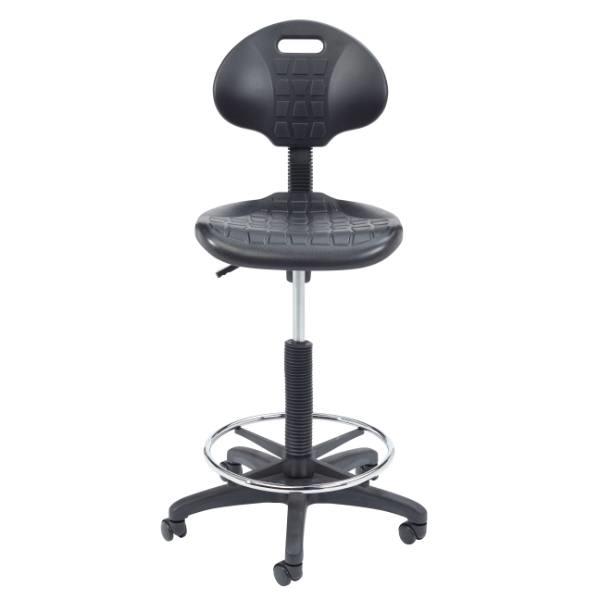 National Public Seating Poly Adjustable Task Stool With Backrest, Black