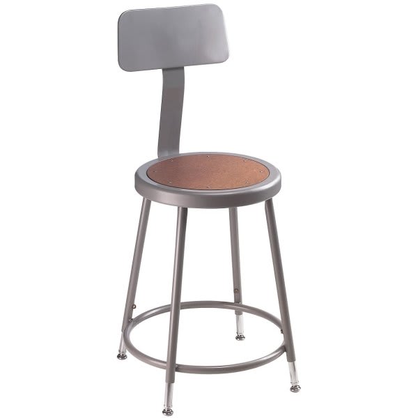 National Public Seating Round 25-33" Hardboard Stool W/Metal Backrest