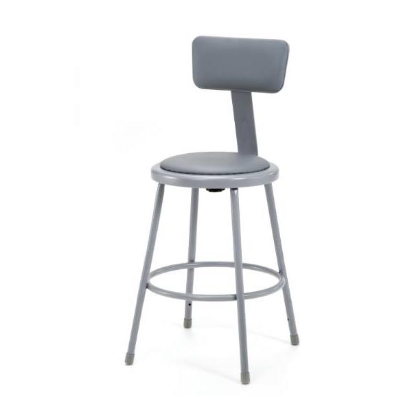 National Public Seating Round Vinyl Padded 24 Stool, Adjustable Padded Backrest