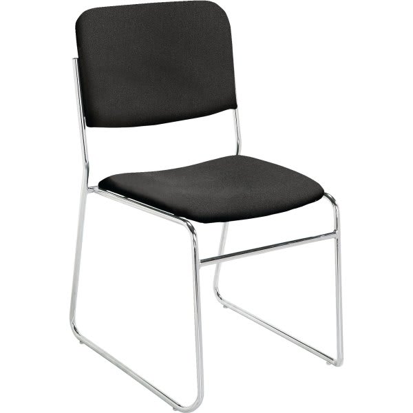 National Public Seating Fabric Sled Based Stack Chairs Black Seat/Chrome Frame