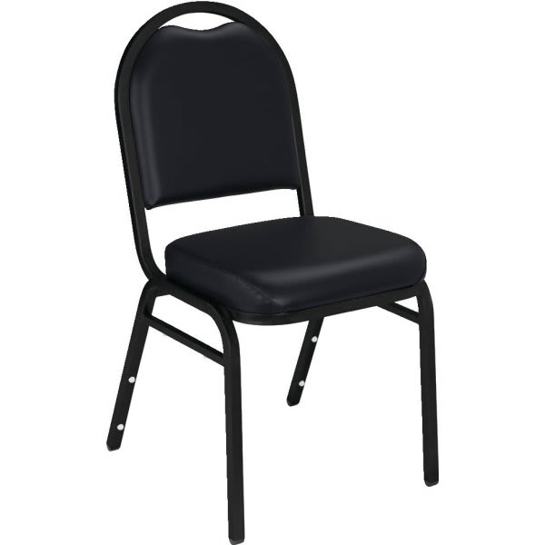 National Public Seating Black Vinyl Crown Back Stack Chair Black Frame