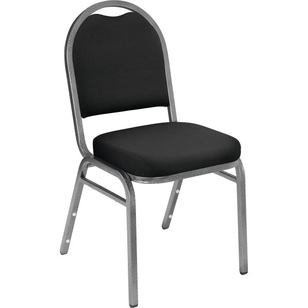 National Public Seating Black Fabric Crown Back Stack Chair Silver Frame
