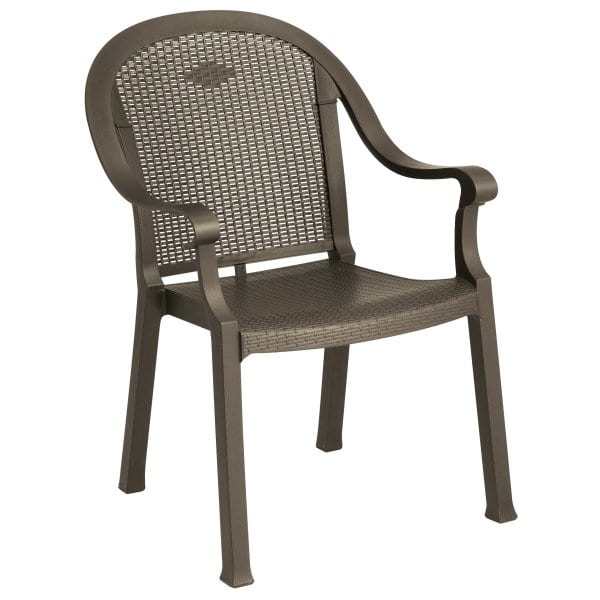 Grosfillex Sumatra Stackable Armchair Resin Wicker, Bronze Mist, Package Of 4