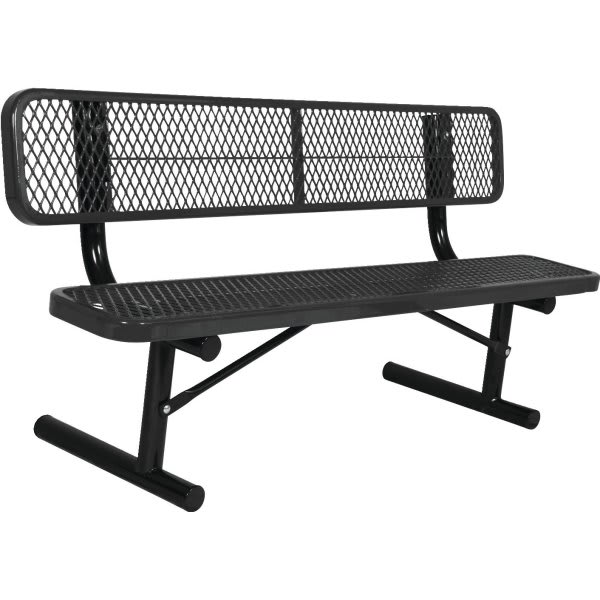 Ultrasite 6' Portable Park Bench, Thermoplastic Coated Steel, Diamond Pattern - Black