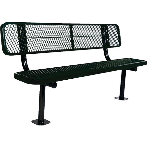 Ultrasite 6' Park Bench, Surface Mount, Thermoplastic Coated Steel, Diamond Pattern - Black