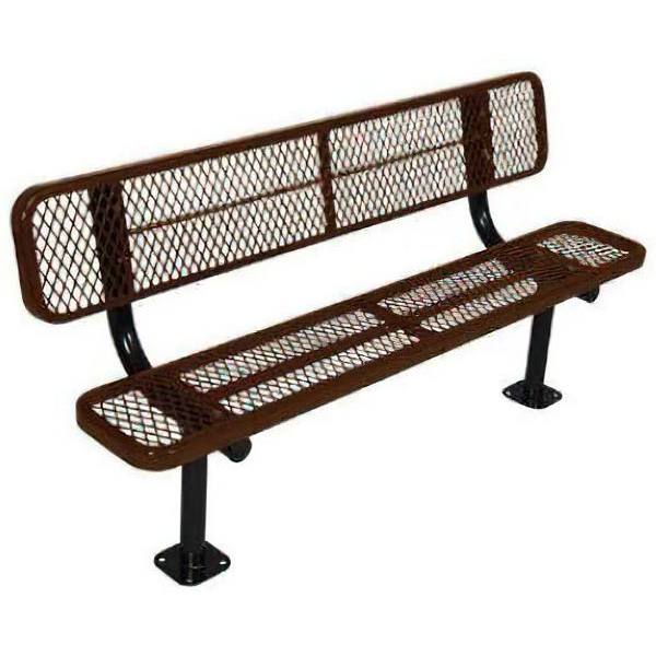 Ultrasite 6' Park Bench, Surface Mount, Thermoplastic Coated Steel, Diamond Pattern - Brown