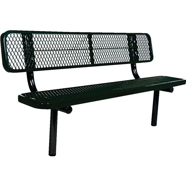 Ultrasite 6' Park Bench, In-Ground Mount, Thermoplastic Coated Steel, Diamond Pattern - Black