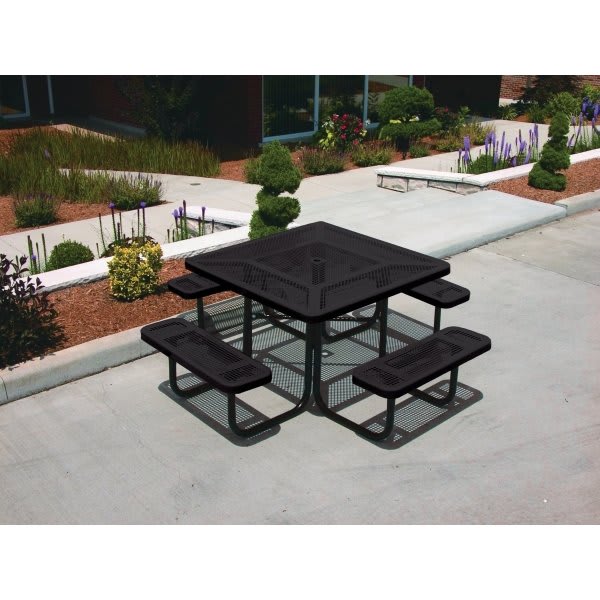 Ultrasite 6-1/2' Square Picnic Table, Perforated Metal, Thermoplastic Coated - Brown
