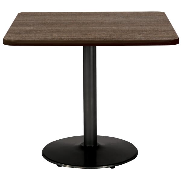 Kfi 30" Square Pedestal Table With Studio Teak Top, Round Black Base