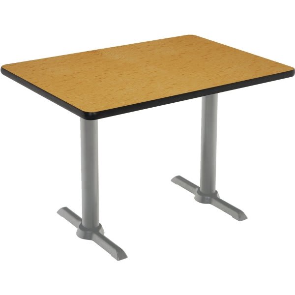 Kfi 30" X 60" Pedestal Table With Medium Oak Top, Silver T-Leg Base