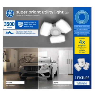 LED Super Bright Utility Light Fixture, 3 Adjustable Panels, Medium Base, 3500 Lumens, 35 Watt