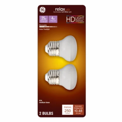 LED Light Bulb, R14 Shape, Medium Base, 250 Lumens, 4 Watt, 2-Pk.