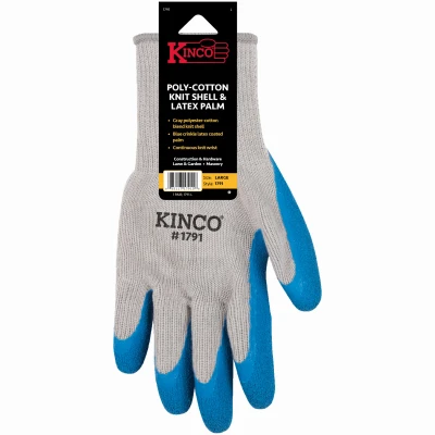 Polyester Gray Gloves, Latex Palm, Men's XL