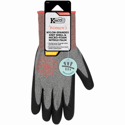 Large Women’s Gray Knit Work Gloves with Nitrile Palm – 15‑Gauge Comfort