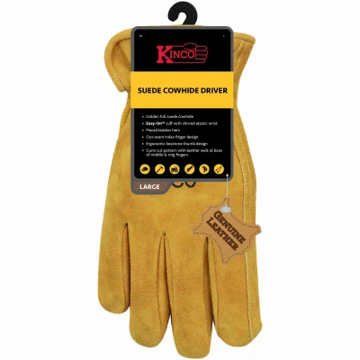 Full Suede Leather Cowhide Gloves, Golden, Men's L