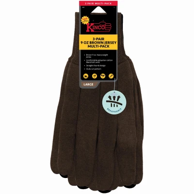 Dot Jersey Gloves, Heavyweight Cotton/Poly, Brown, Men's L, 3-Pk.