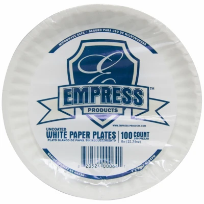 Uncoated Paper Plates, White, 6 In., 100-Ct.