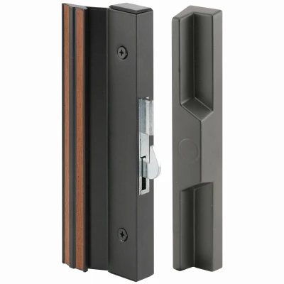 Sliding Patio Door Handle Set, Extruded Aluminum, Hook Latch, Black w/Wood Grain, 4-15/16 In.