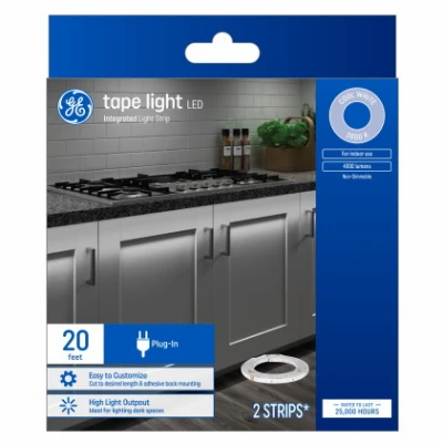 LED Tape Light Plug In Strip, Cool White, 20-Ft.