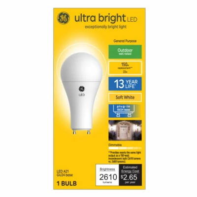 LED Outdoor-Rated Ultra Bright Light Bulb, A21 GU24 Base, Soft White, 22 Watt