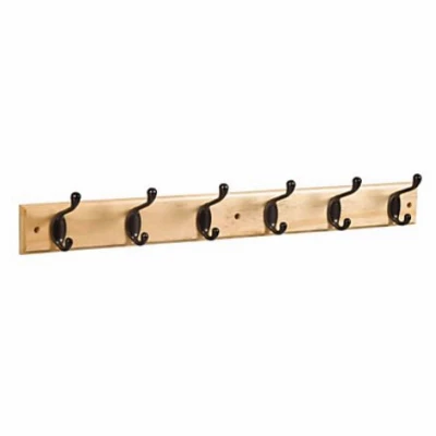 Hook Rail, 6 Bronze Hooks on Natural Rail, 27 In.