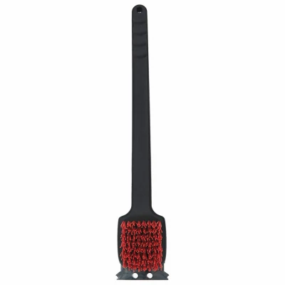 Grill Brush, Red Nylon Bristles, 18 In. Plastic Handle