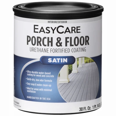 Porch & Floor Interior/Exterior Coating, Urethane Fortified, White, Pastel Base Satin, 1 Qt.