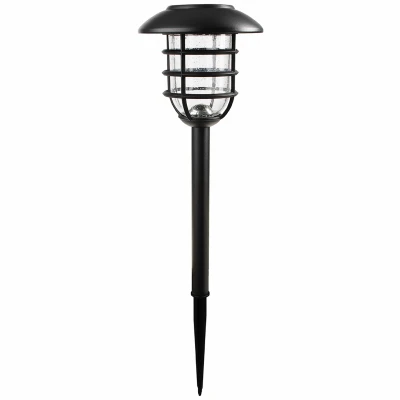 Solar Stake Lights, Black Metal Cage, Bubble Glass Lens, 2-Pk.