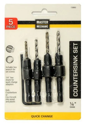 Countersink Drill Set, Quick-Change, 4 Countersinks, 1/4 In. Hex Shank