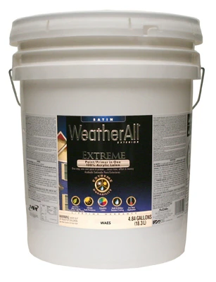 Platinum WeatherAll Exterior House Paint & Primer, White Satin Acrylic, 5 Gallons