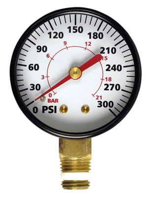 Compressor Gauge, 0-300 PSI, 1/4-In. MNPT Lower Mount