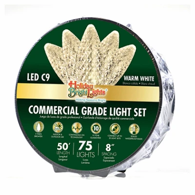 LED Christmas Lights, Commercial Grade, Warm White, C9, 75-Ct. Reel