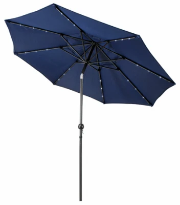 Steel Market Umbrella, 24-LED Lights, Navy, 9 Ft.