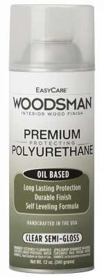 Woodsman Fast Dry Varnish Polyurethane Interior Wood Finish, Oil Base, Clear Semi-Gloss, 12 oz. Spray