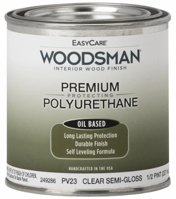 Woodsman Fast Dry Varnish Polyurethane Interior Wood Finish, Oil Base, Clear Semi-Gloss, 1/2 Pt.