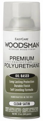 Woodsman Fast Dry Varnish Polyurethane Interior Wood Finish, Oil Base, Clear Satin, 12 oz. Spray