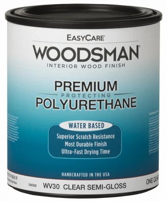 Woodsman Fast Dry Protective Polyurethane Wood Finish, Interior, Water Base, Clear Semi-Gloss, Qt.