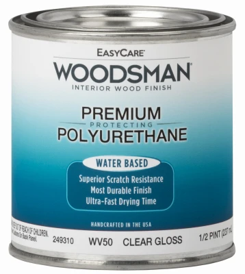 Woodsman Fast Dry Protective Polyurethane Wood Finish, Interior, Water Base, Clear Gloss, 1/2 Pt.