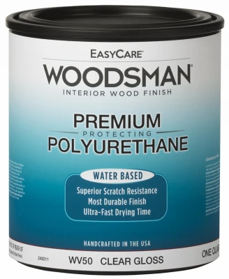 Woodsman Fast Dry Protective Polyurethane Wood Finish, Interior, Water Base, Clear Gloss, Qt.