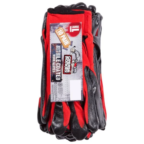 Nitrile Coated Work Gloves, Men's L, 10-Pk.