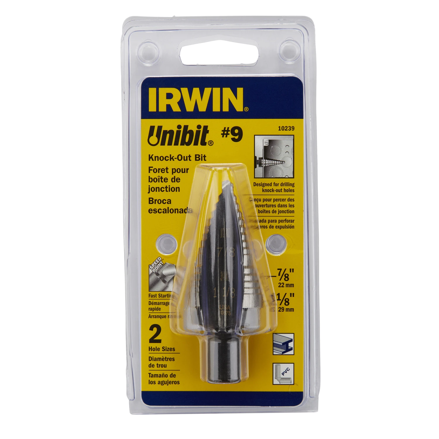 Unibit Step Drill Bit, #9, 7/8 & 1-1/8-In. Holes, 1/2-In. Shank