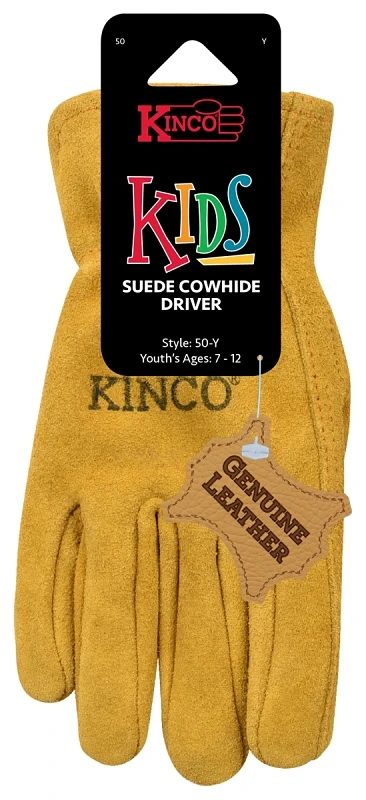 Golden Full Suede Cowhide Gloves, Children's S