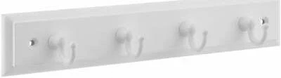 Key Hook Rack, 4 White Hooks on White Rail, 9 In.