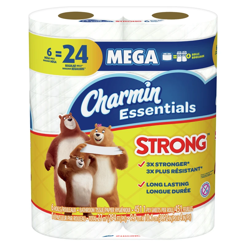 Essentials Strong Toilet Paper, 429 Sheets Per Mega Roll, 6-Rolls