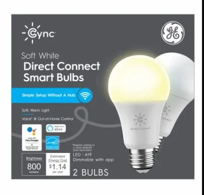 Cync Smart LED Light Bulb, Dimmable, Tunable Soft White Color, A19, 9.5 Watt, 2-Pk.